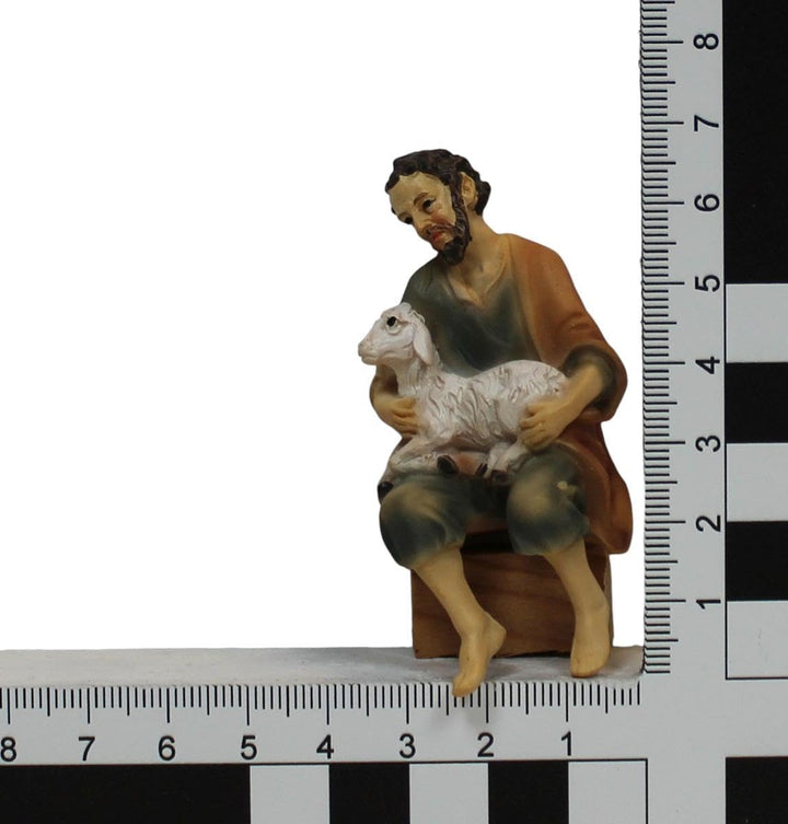ZICOM Krippenfigur Miniaturfigur Hirte mit Schaf sitzend Höhe 6,8cm handbemalt Polyresin, Modellbau