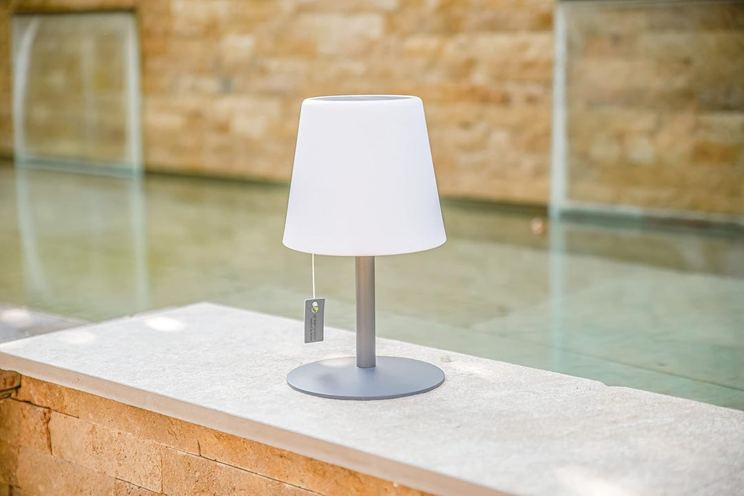 greemotion LED-Solar-Tischleuchte Outdoor, grau, Akku Tischlampe dimmbar