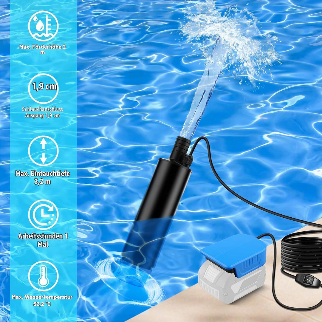 Tauchpumpe Kompatibel mit Bosch GBA 18V Batterie, 30L/min, Lift 15FT, 120W angetriebene Wasserpumpe,