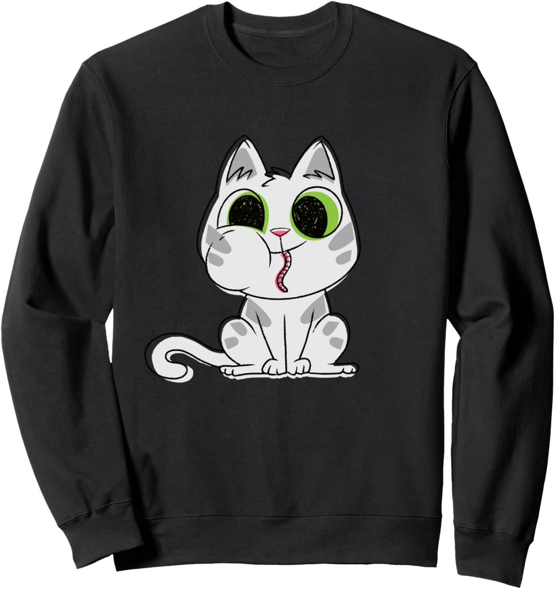Süsse Katze isst Wurm Lustiges Sweatshirt