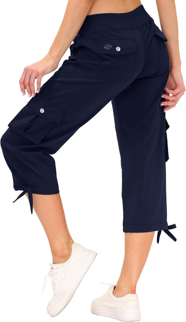 JINSHI Hosen Damen Sommer Cargohose 3/4 Hose Caprihose Wanderhose 6 Taschen | Leicht, Atmungsaktiv,M
