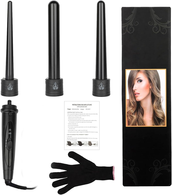 Culwad Lockenstab 3 in 1 Lockenwickler Set Multifunktions Austauschbare Keramikbeschichtung - mit Ha