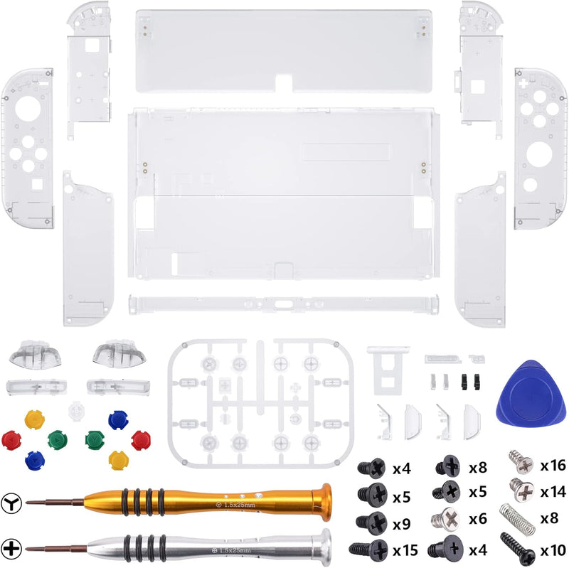 eXtremeRate Full Hülle für nintendo Switch OLED, DIY-Ersatz Konsole case & Kickstand, NS Joycon Gehä