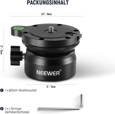 NEEWER Stativ Nivellierungsbasis (⌀50mm) Kamera Nivellierer, Wasserwaage, Aluminium Einstellplatte m