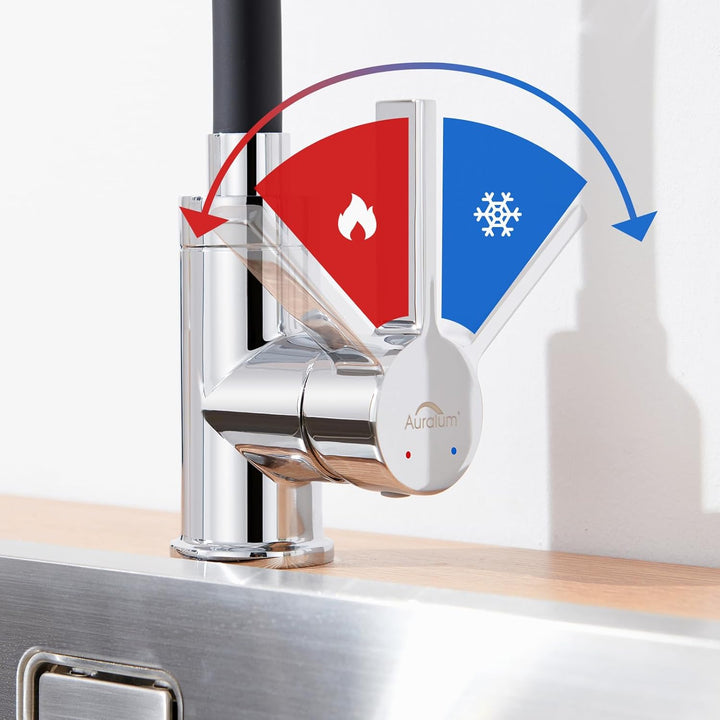 Auralum Silikon Wasserhahn Küche mit Weichschlauch, Küchenarmatur Schwarz mit 2 Strahlarten, Hochdru
