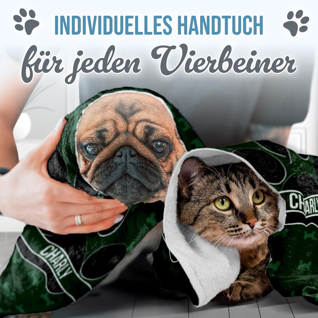 PR Print Royal Personalisiertes Hundehandtuch mit Name selbst gestalten - Hundepfote - Pfotentuch fü