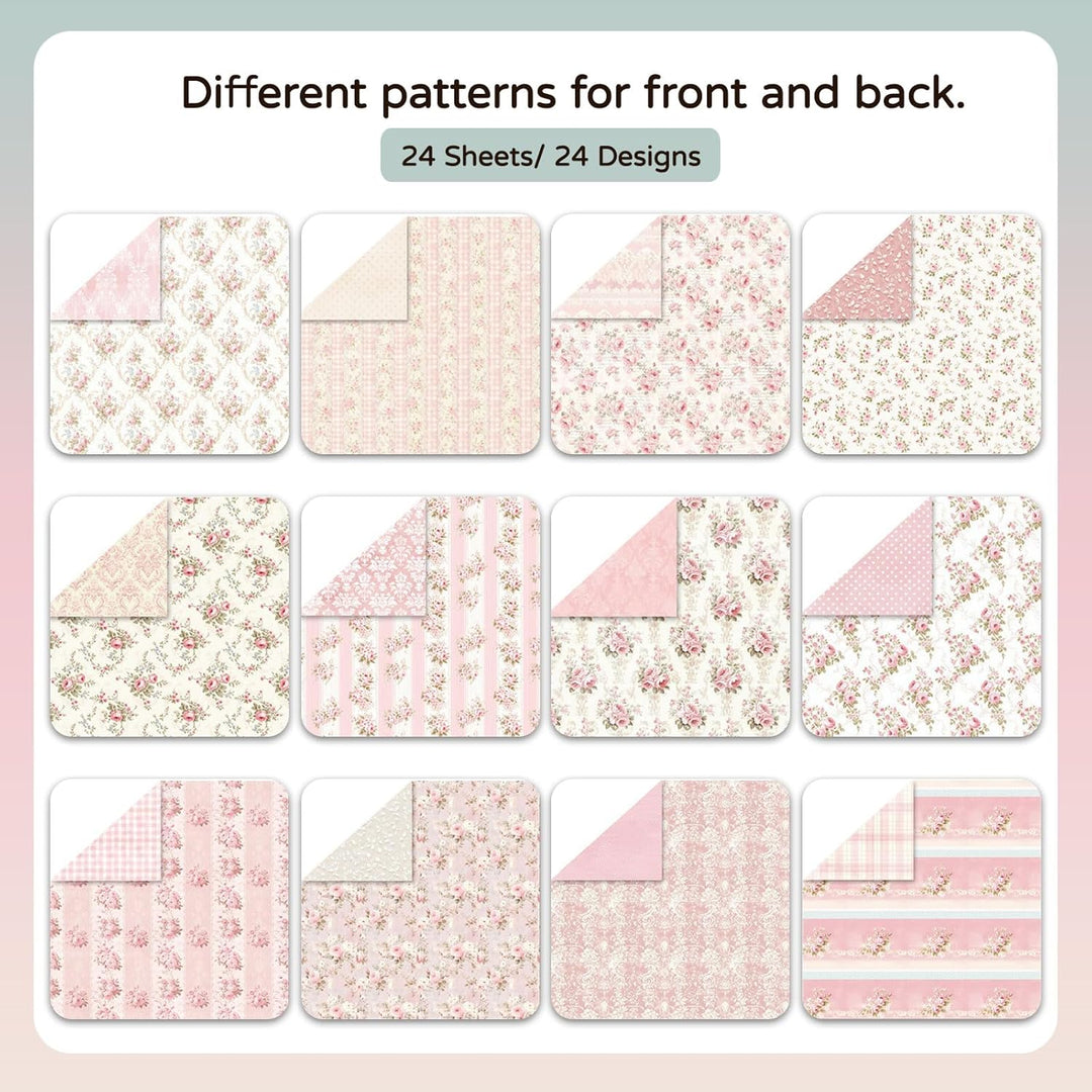 24 Blätter Scrapbooking Papier, 30,5 x 30,5 cm, Doppelseitiges Blumenmuster Muster Papier, 24 Design