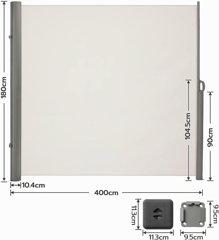 LARMNEE Seitenmarkise, ausziehbar, 180 x 400 cm, Sichtschutz, Sonnenschutz, Blickdicht, Seitenrollo,