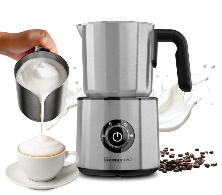 Heinrich´s Milchaufschäumer, 250ml Kapazität, Elektrischer 4in1 Milchaufschäumer, 360° drehbare Basi