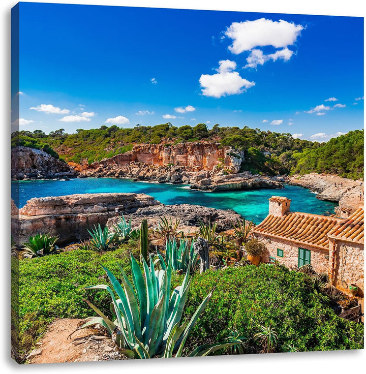 Pixxprint Ferienhaus an der Küste als Leinwandbild | Grösse: 70x70 cm | Wandbild | Kunstdruck | fert