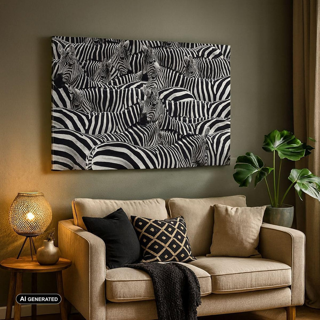 Bilder auf Leinwand Tiere Zebra Streifen Leinwandbild mit Rahmen 70x50cm Wandbilder Dekoration Wohnz