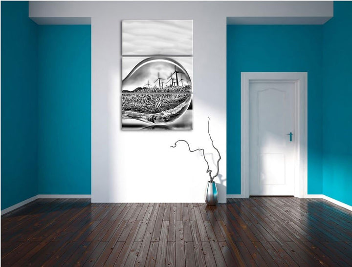 Pixxprint Glühbirne mit Ozean und Leuchtturm als Leinwandbild/Grösse: 3 Teilig (120x80) cm/Wandbild/