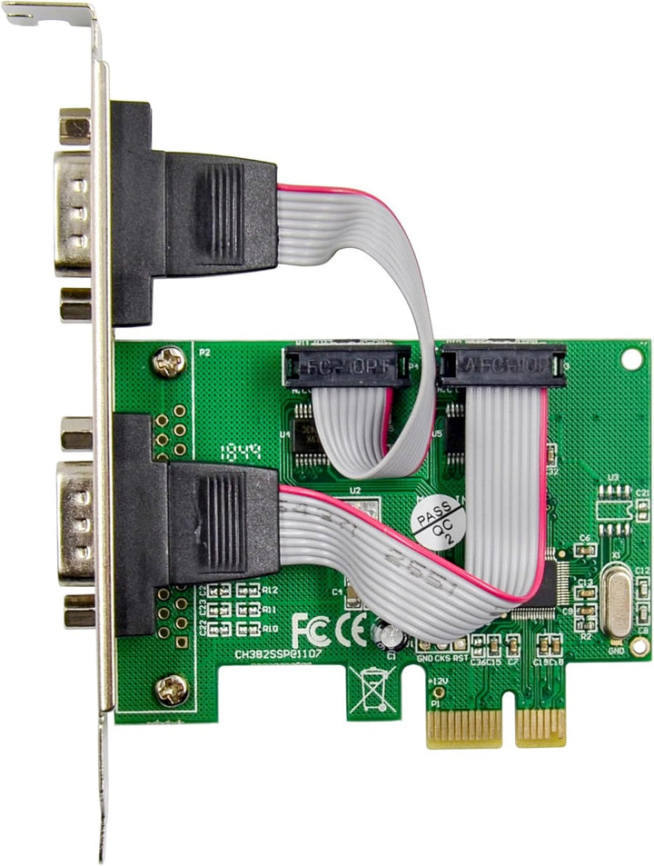 Inline PCIe RS-232 Karte mit 2 seriellen Schnittstellen, D-Sub 9 Stecker, inkl. Low-Profile Slotblec