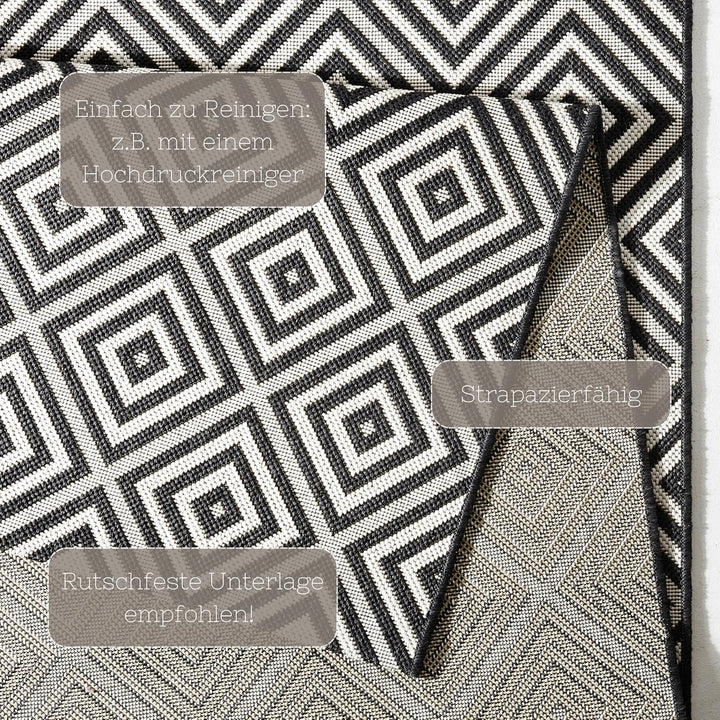 NORTHRUGS In- und Outdoor Teppich Karo 80x200cm - Wetterfest Modern Geometrisches Muster Kariert All