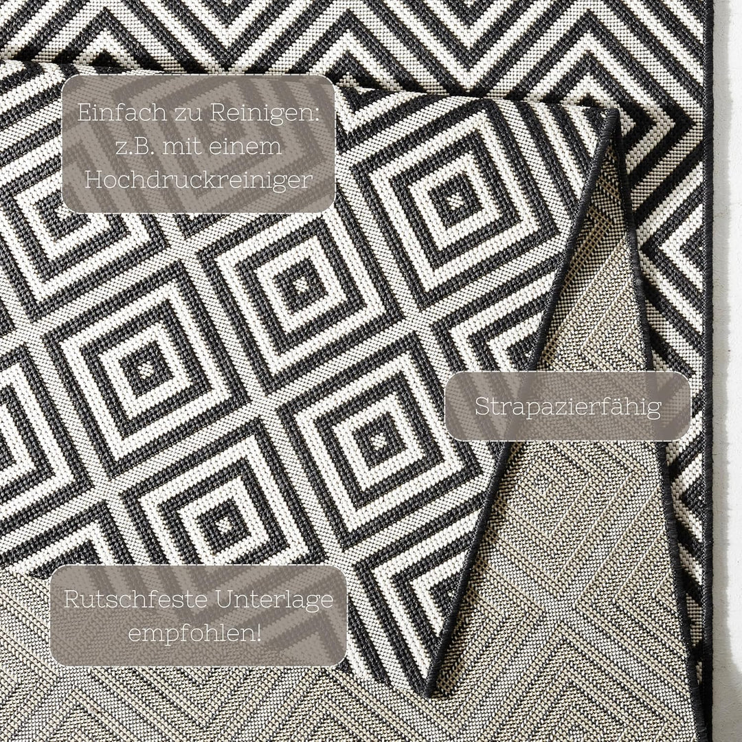 NORTHRUGS In- und Outdoor Teppich Karo 80x200cm - Wetterfest Modern Geometrisches Muster Kariert All