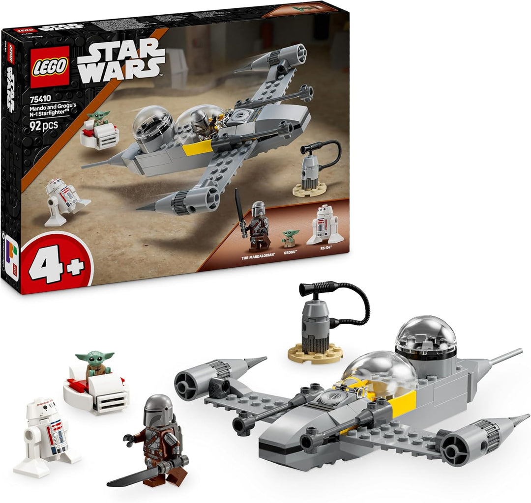 LEGO Star Wars 75410 Mandos und Grogus N-1 Starfighter Spielzeug mit The Mandalorian, Grogu & R5-D4