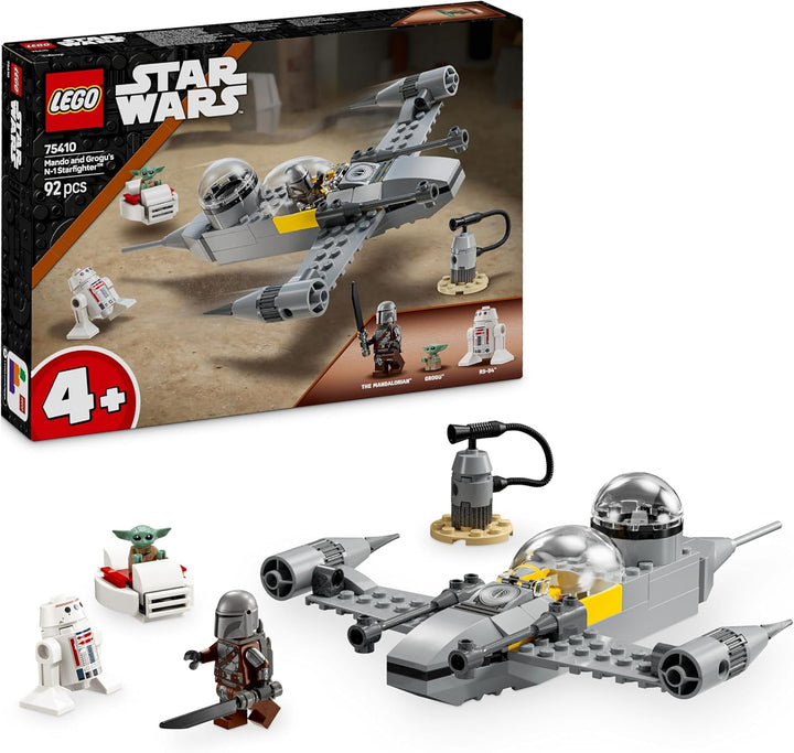 LEGO Star Wars 75410 Mandos und Grogus N-1 Starfighter Spielzeug mit The Mandalorian, Grogu & R5-D4