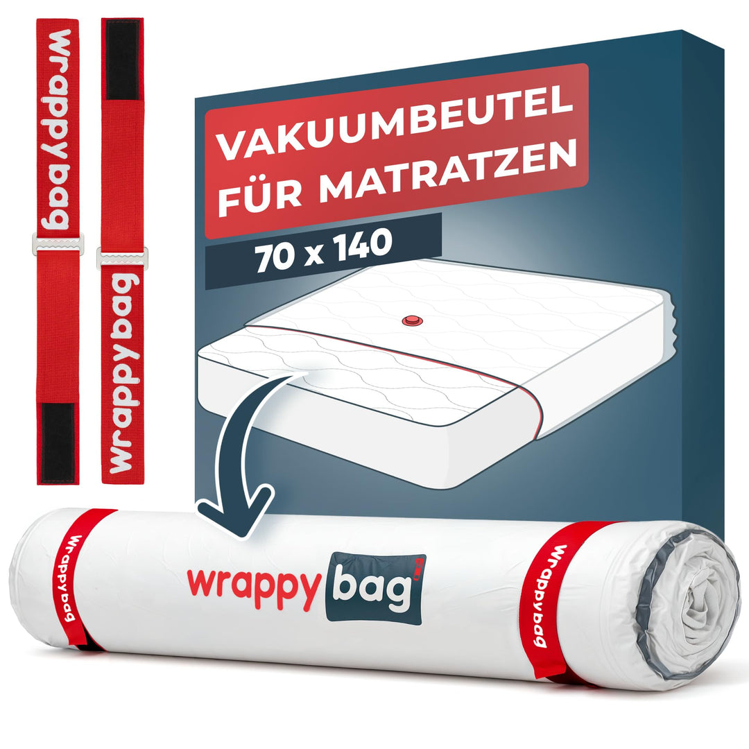Wrappybag – Vakuumbeutel für Matratzen 70x140 – Komplett-Set mit wiederverwendbarer, wasserdichter H