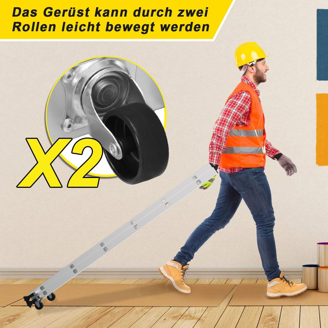 Gimisgu Gerüst, 4 in 1 Alu Multifunktionsleiter 6+6 Stufen, Mobile Mehrzweckleiter mit Plattform und