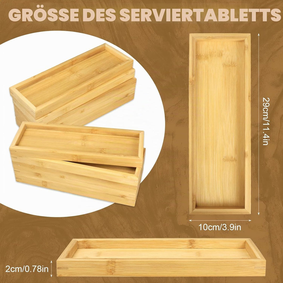 10 Stück Klein Bambus Tablett Set, 29 x 10 cm Rechteckig Serviertablett Holz für Untersetzer Tee Kaf