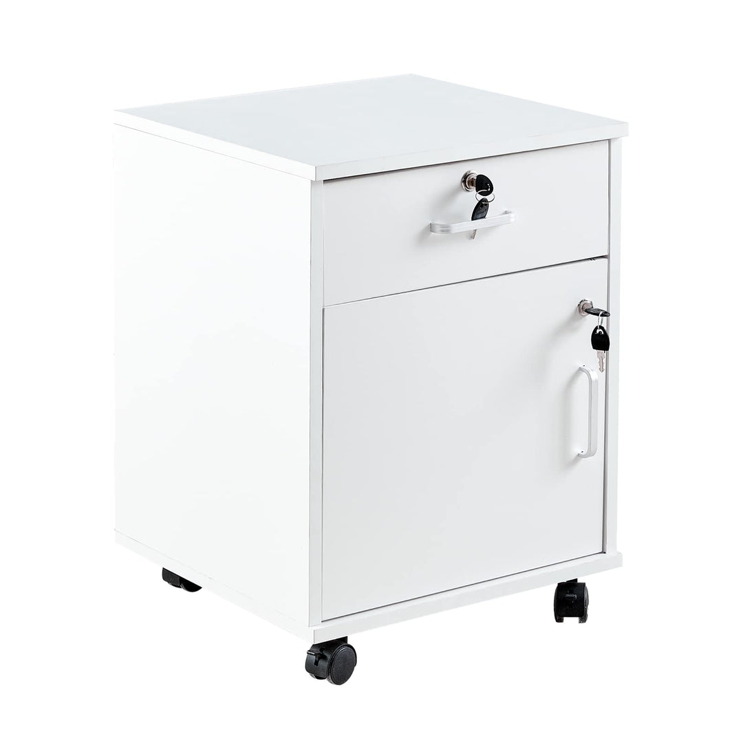 CLIPOP Rollcontainer Abschliessbare Aktenschrank Holz mit Schublade und Geschlossenem Speicher,Mobil