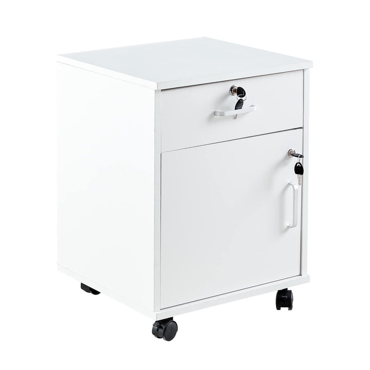 CLIPOP Rollcontainer Abschliessbare Aktenschrank Holz mit Schublade und Geschlossenem Speicher,Mobil