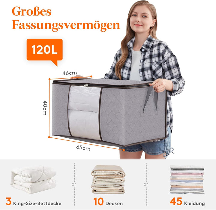 Lifewit 120L Aufbewahrungstasche für Bettdecken, Gross Aufbewahrungsbox mit Deckel Kleidung Aufbewah