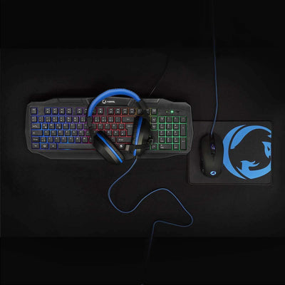 NEDIS - Gaming-Combo-Kit - 4-in-1 - Tastatur, Headset, Maus und Mousepad - 5 V 0.5 A - Rechtshändig