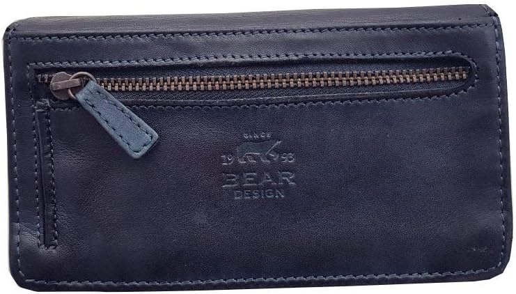 Set Damen Geldbörse, Portemonnaie CL782 gewaschenes Leder Vintage Look (15/9/3 cm) Blau, Blau
