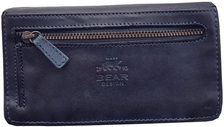Set Damen Geldbörse, Portemonnaie CL782 gewaschenes Leder Vintage Look (15/9/3 cm) Blau, Blau