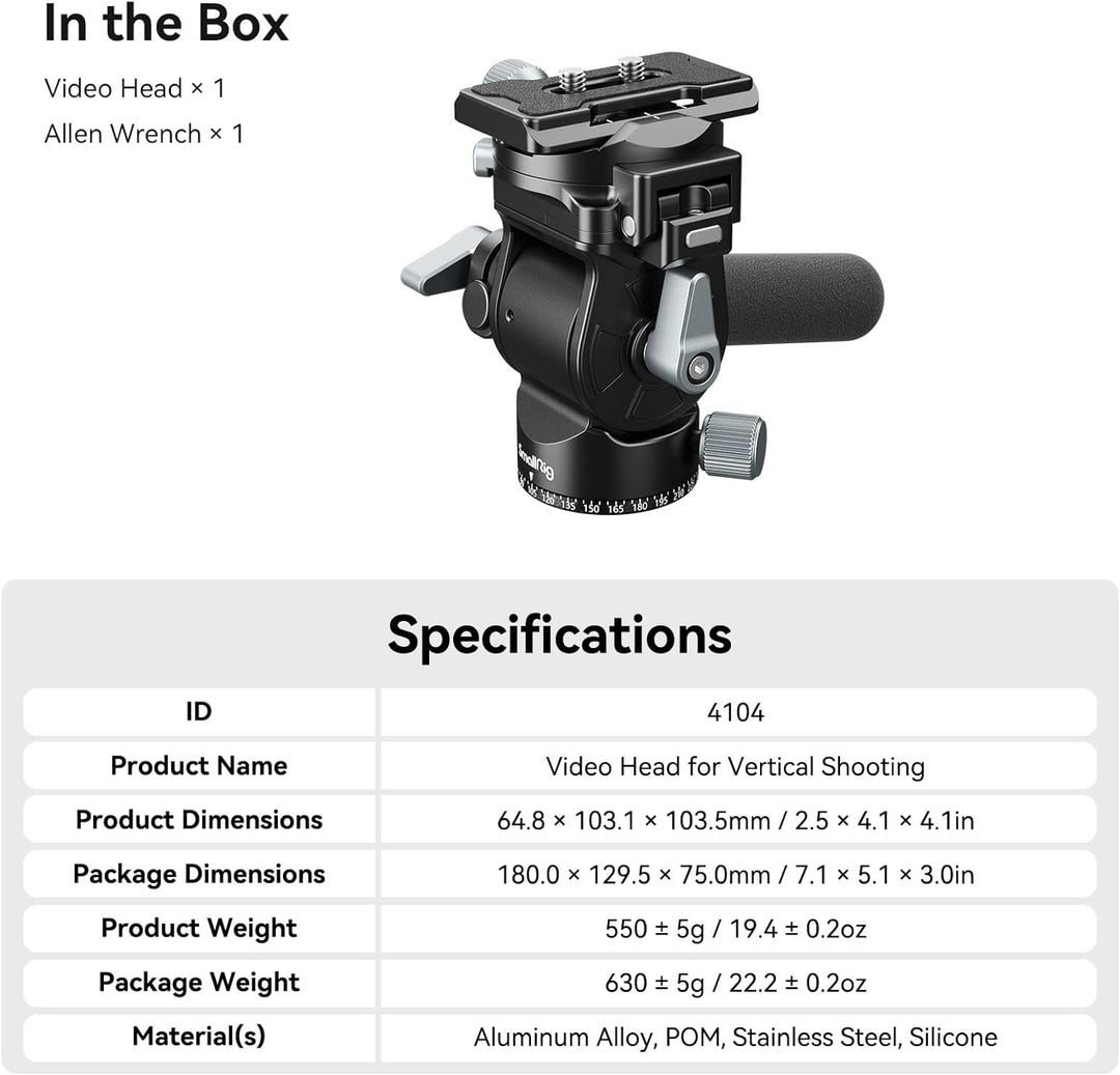 SMALLRIG Video Head Videokopf für Vertikale/Horizontale Aufnahmen, Tripod Stativ-Schwenk-Neige-Fluid