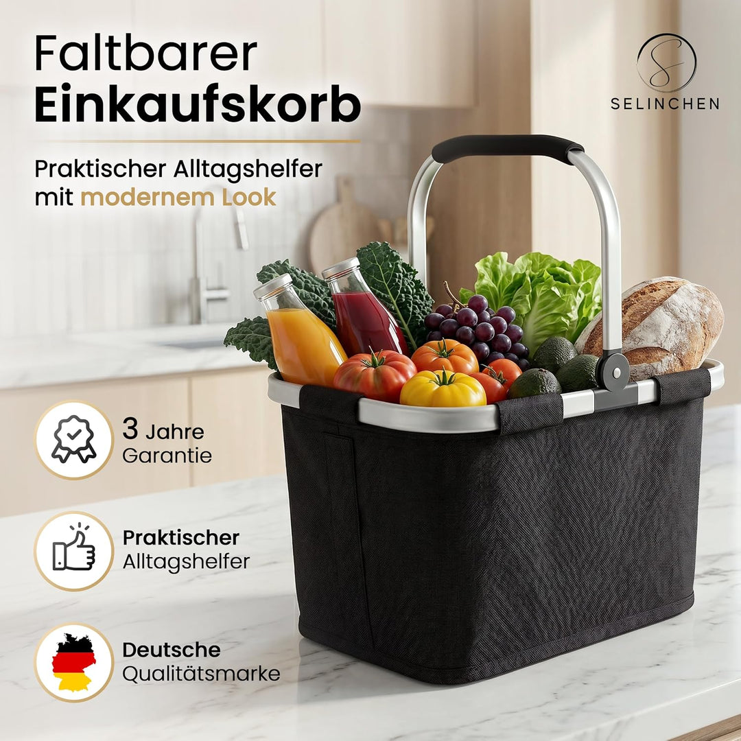 Selinchen® - Premium Einkaufskorb | Hochwertige Einkaufstasche faltbar und mit Aluminium Griff | Ide