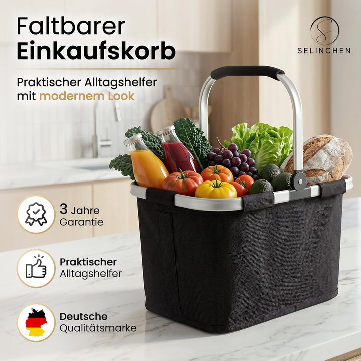 Selinchen® - Premium Einkaufskorb | Hochwertige Einkaufstasche faltbar und mit Aluminium Griff | Ide
