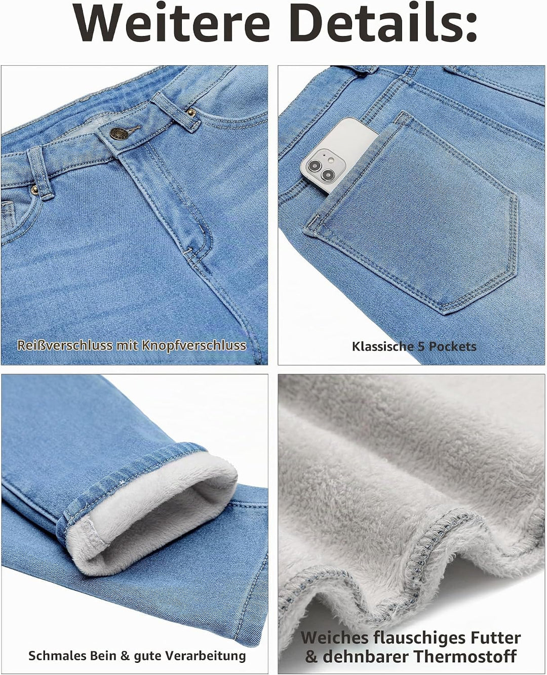 Skinny Jeans Damen High Waist Thermo Jeans Damen Winter Gefütter Thermo Jeans Leggings Damen Stretch