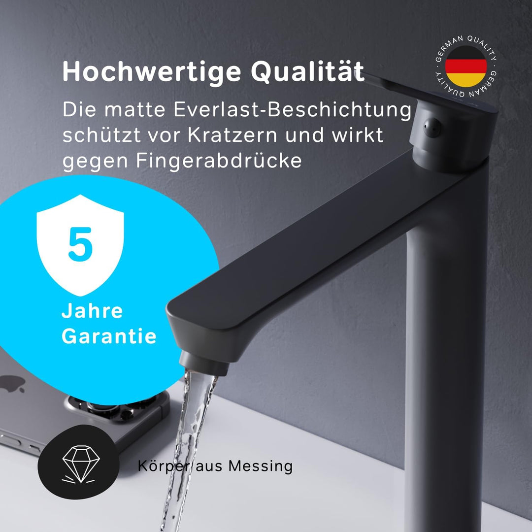 AM.PM Waschtischarmatur mit Klick-Ablaufgarnitur, Wasserhahn Bad mit Auslauf Höhe 193mm, SoftMotion