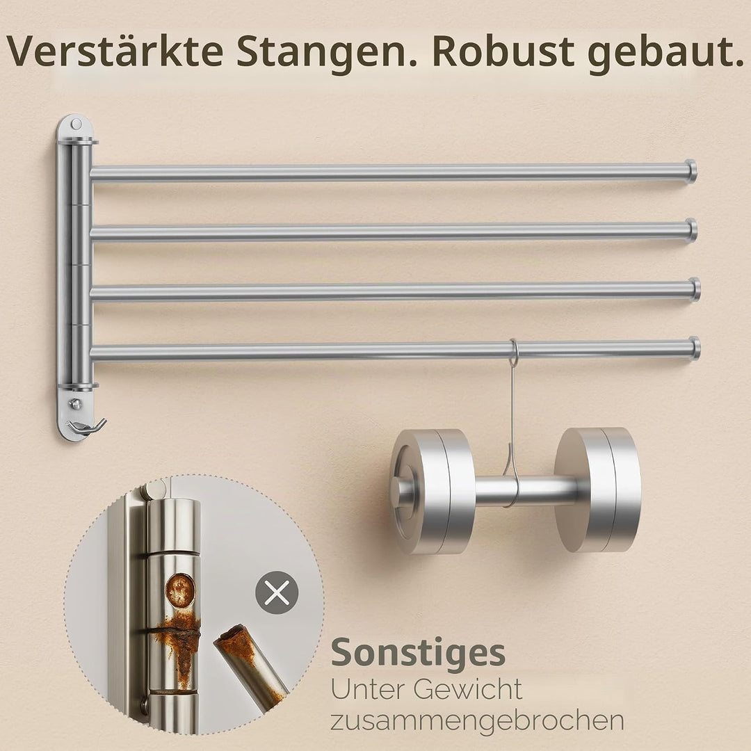 KES Handtuchhalter Schwenkbar Handtuchstange 4 Armig Bad Edelstahl SUS304 Badetuchhalter 50CM 180° D