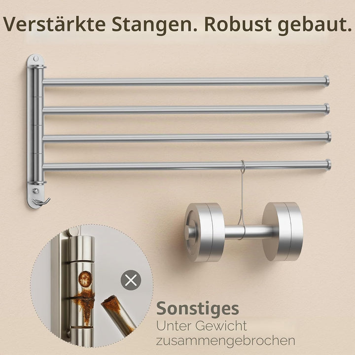 KES Handtuchhalter Schwenkbar Handtuchstange 4 Armig Bad Edelstahl SUS304 Badetuchhalter 50CM 180° D
