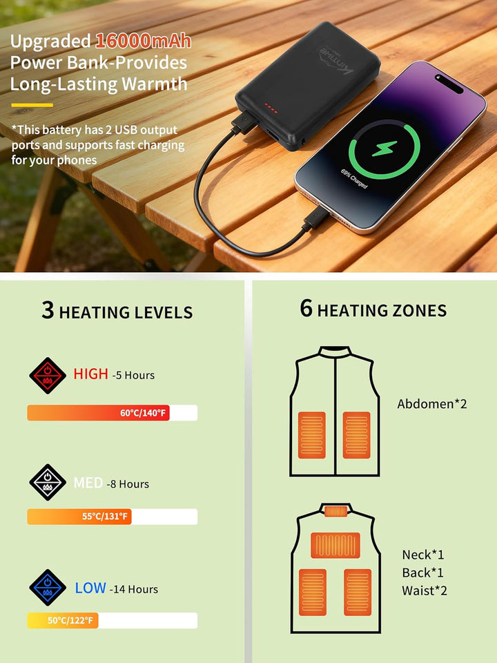 Beheizbare Weste Damen, Beheizte Weste mit 16000mAh Powerbank, Heizweste Wärmeweste Beheizbare Jacke