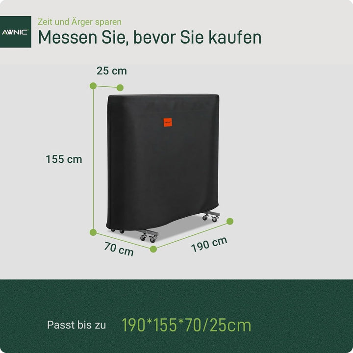 Awnic Tischtennisplatte Abdeckung Black - 600d 190x(25/70)x155cm 1, Black - 600d 190x(25/70)x155cm 1