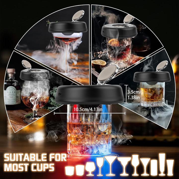 Whisky Smoker Set,Wiederaufladbarer Cocktail Smoker Kit mit 6 Flavors Holzspänen,RGB Licht,für Whisk