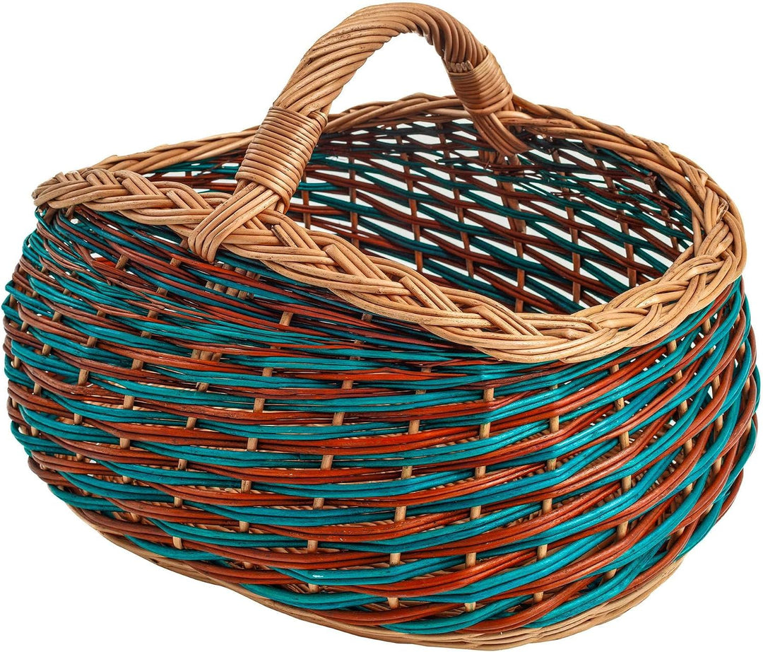 BOGATECO natürlicher Weidenkorb mit Griff | Grosser Einkaufskorb 40X22X30 | Handgewebt, in zwei Farb
