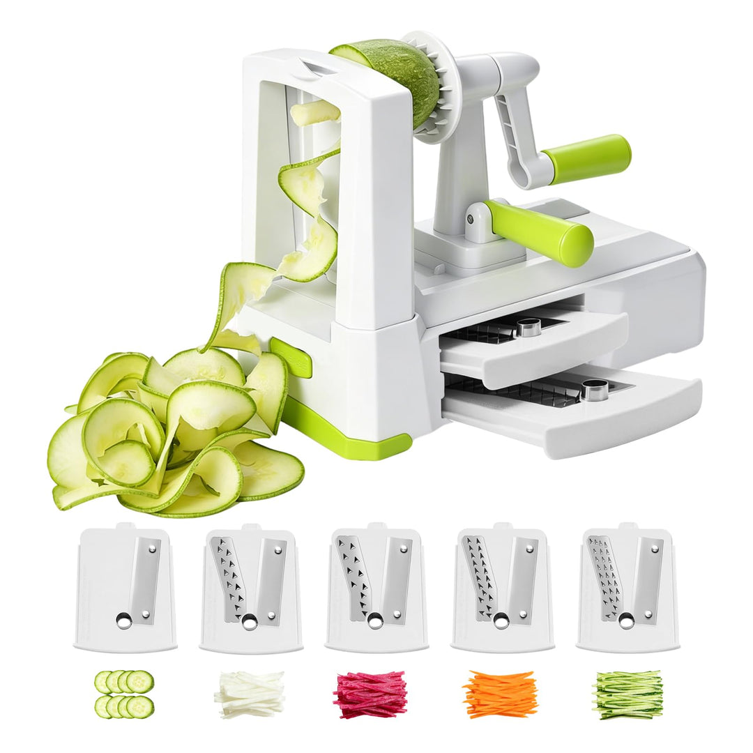 Spiralschneider Gemüseschneider 5 Klingen, manueller Sparschäler für Zoodles, Spaghetti,Obst &amp; Gemüs