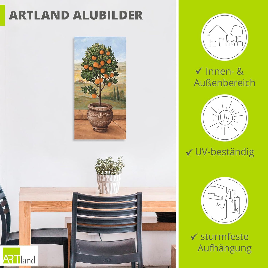 ARTland Wandbild Alu Verbundplatte für Innen & Outdoor Bild 30x60 cm Toskana Orange Baum Italien Lan