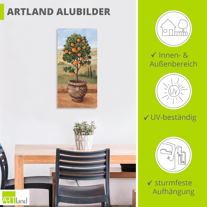 ARTland Wandbild Alu Verbundplatte für Innen & Outdoor Bild 30x60 cm Toskana Orange Baum Italien Lan