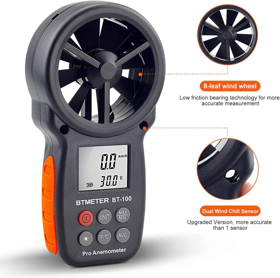 BTMETER BT-100 Digitaler Anemometer Handheld Windmesser Wind Speed Meter Gauge,Präzise Messung der W