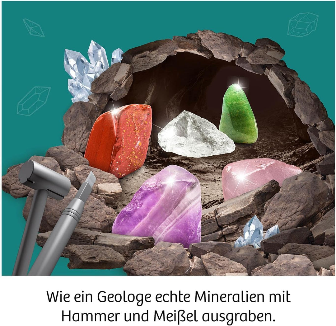 Kosmos 617202 Mineralien Ausgrabungs-Set, Grabe echte Mineralien selbst aus, mit Hammer und Meissel,