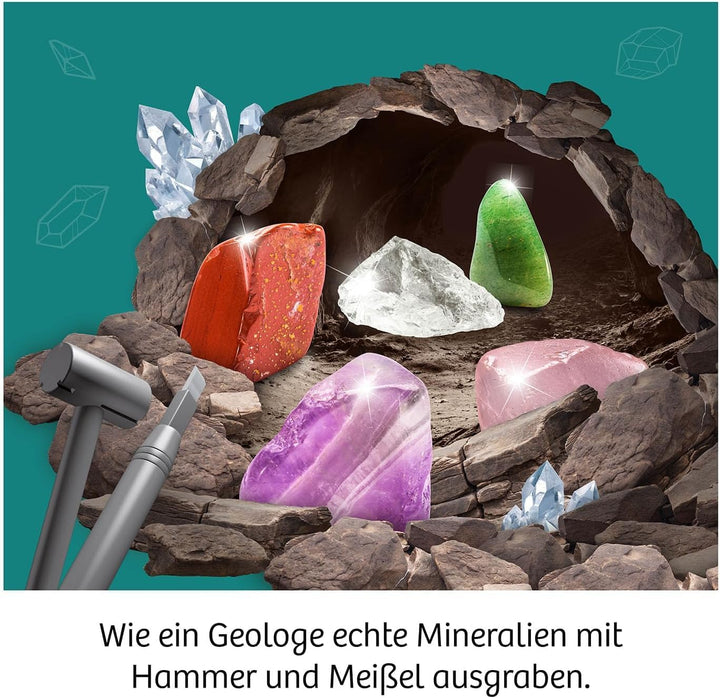 Kosmos 617202 Mineralien Ausgrabungs-Set, Grabe echte Mineralien selbst aus, mit Hammer und Meissel,