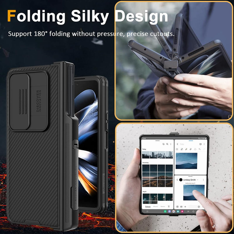 Miimall Kompatibel mit Samsung Galaxy Z Fold 4 Hülle mit S Pen Halter Scharnierschutz Abnehmbarer+St