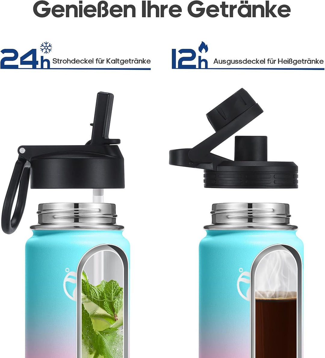 HydroPal Isolierflasche 500ml Edelstahl, BPA-frei, 24h kalt/12h heiss, auslaufsicher, Sport- & Trink