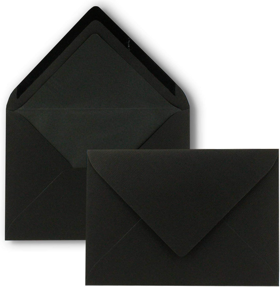75 x Kartenpaket mit gefütterten Brief-Umschlägen und Einleger - gerippt - DIN A6/C6 - Schwarz - 10,